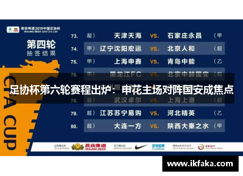 足协杯第六轮赛程出炉：申花主场对阵国安成焦点